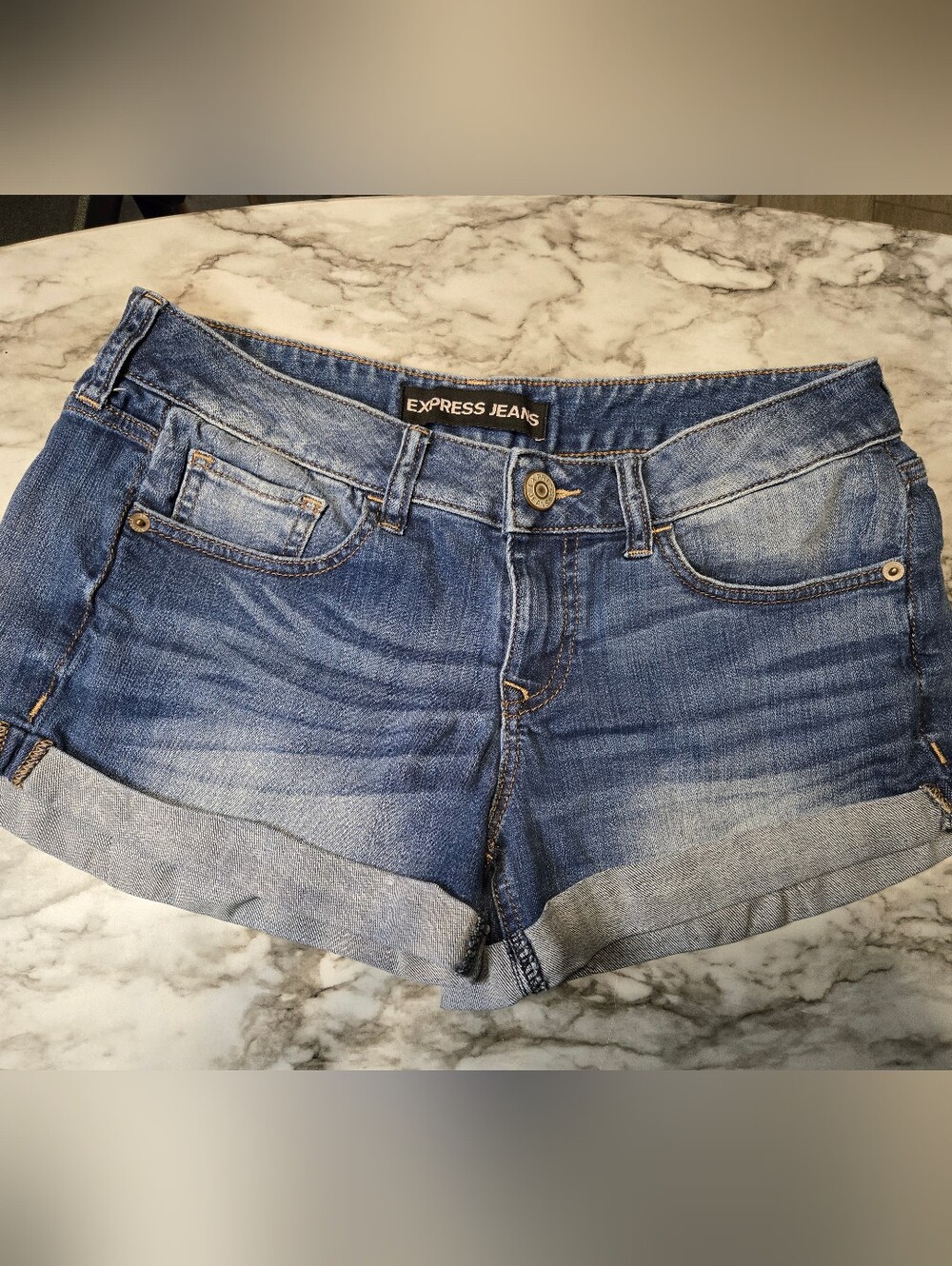 Express Blue Denim Cuffed Jean Shorts